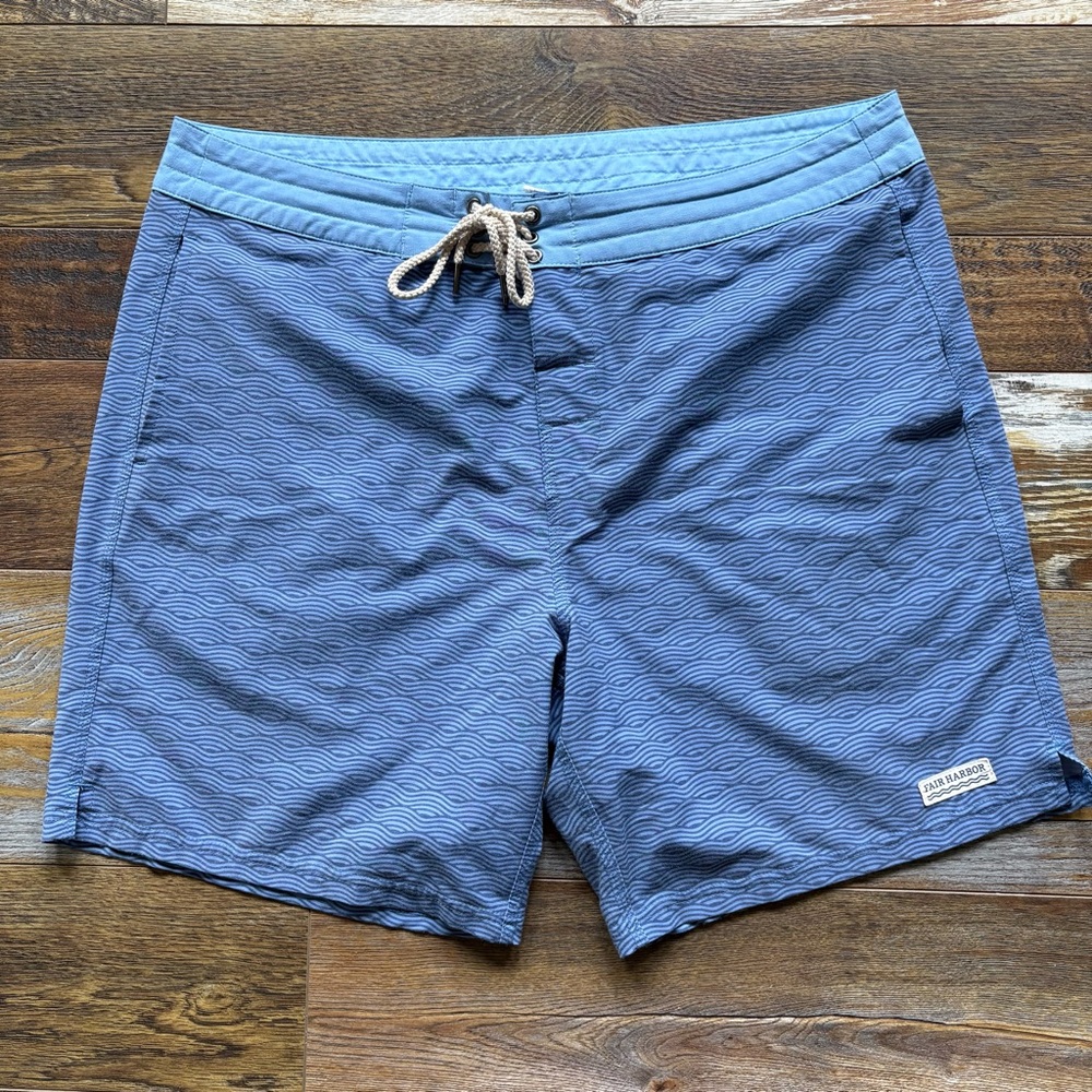 Fair Harbor Shorts Mens 38 Blue Nautilus Board Drawstring Beach Surf Swim Logo
